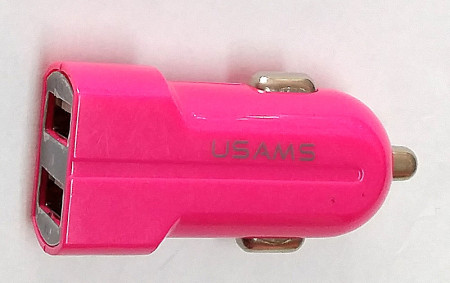Зарядни Зарядни за кола Зарядно за кола и камион 12-24V USAMS  DUAL USB цикламено